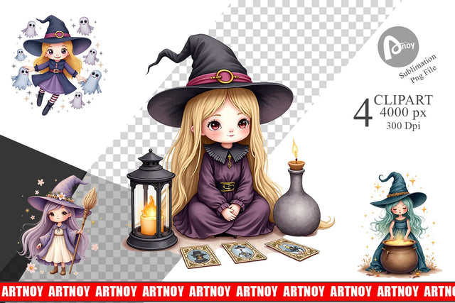 Mystical Witch Dolls Clipart Sublimation artnoy 