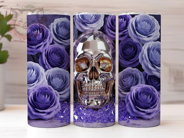 Mystical Witch Skull Tumbler Wrap, Purple Skull Art, Dark Rose Gift, Witchy Aesthetic, Sublimation Template, 20oz Tumbler Wrap, Mystical Design Sublimation Lara' s Designs 