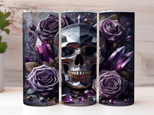 Mystical Witch Skull Tumbler Wrap, Purple Skull Art, Dark Rose Gift, Witchy Aesthetic, Sublimation Template, 20oz Tumbler Wrap, Mystical Design Sublimation Lara' s Designs 