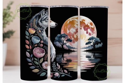 Mystical Wolf 20oz Tumbler Wrap Sublimation PixelChick 