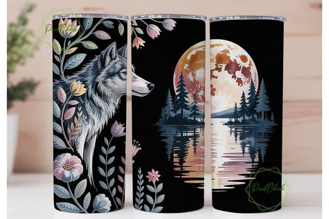 Mystical Wolf 20oz Tumbler Wrap Sublimation PixelChick 