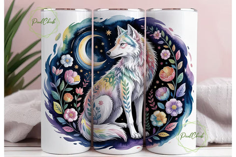 Mystical Wolf 20oz Tumbler Wrap Sublimation PixelChick 