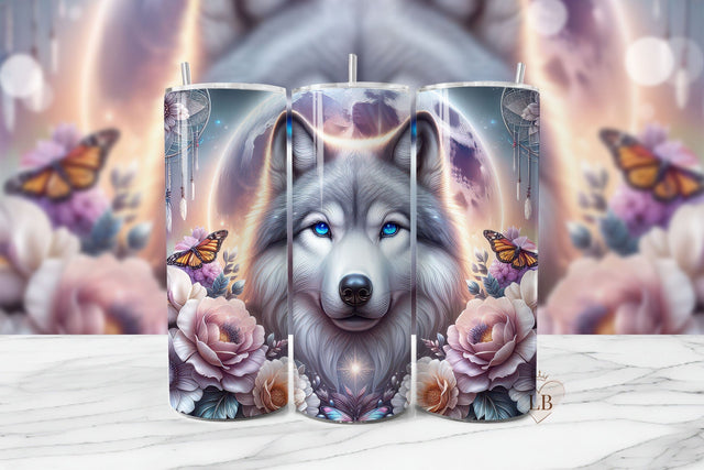Mystical Wolf and Moon Tumbler Sublimation Sublimation BijouBay 