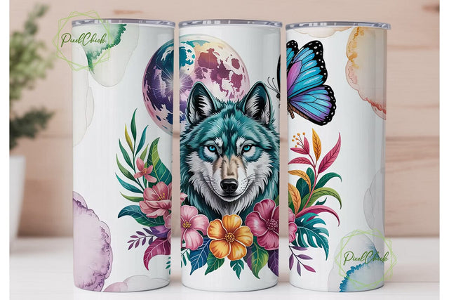 Mystical Wolf & Butterfly 20oz Tumbler Sublimation PixelChick 