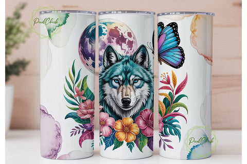 Mystical Wolf & Butterfly 20oz Tumbler Sublimation PixelChick 