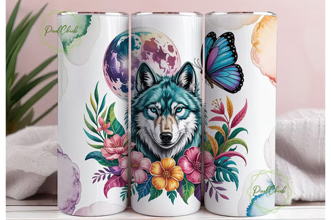 Mystical Wolf & Butterfly 20oz Tumbler Sublimation PixelChick 