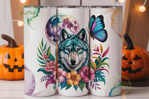 Mystical Wolf & Butterfly 20oz Tumbler Sublimation PixelChick 