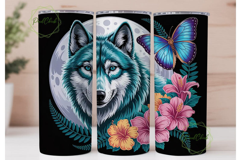 Mystical Wolf & Butterfly 20oz Tumbler Sublimation PixelChick 