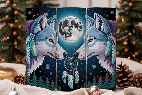 Mystical Wolf Dream Catcher 20oz Tumbler Sublimation DesignSVG 
