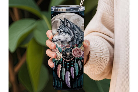 Mystical Wolf Dreamcatcher 20oz Tumbler Sublimation DesignSVG 