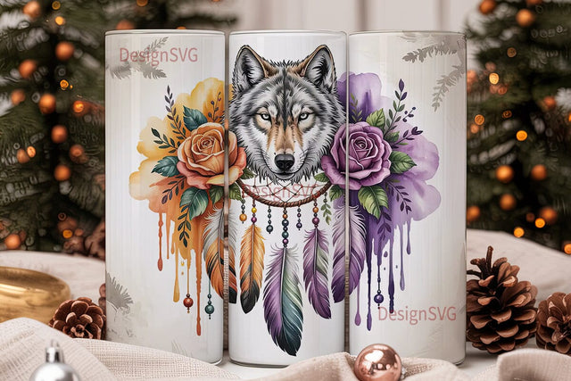 Mystical Wolf Dreamcatcher 20oz Tumbler Sublimation DesignSVG 