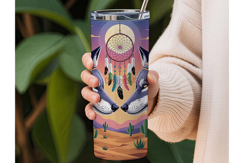 Mystical Wolf Dreamcatcher 20oz Tumbler Sublimation DesignSVG 