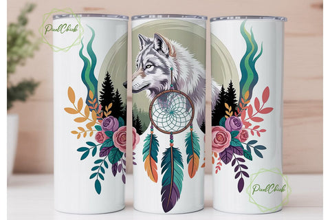 Mystical Wolf Dreamcatcher 20oz Tumbler Sublimation PixelChick 