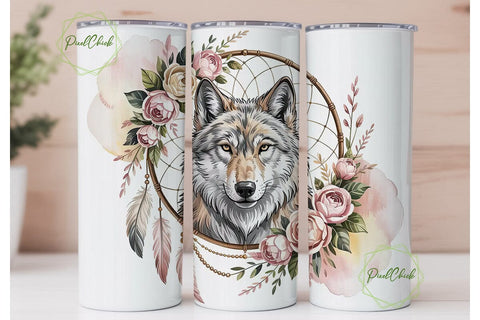 Mystical Wolf Dreamcatcher 20oz Tumbler Sublimation PixelChick 
