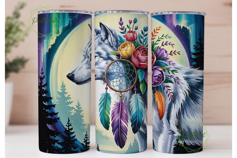 Mystical Wolf Dreamcatcher 20oz Tumbler Sublimation PixelChick 