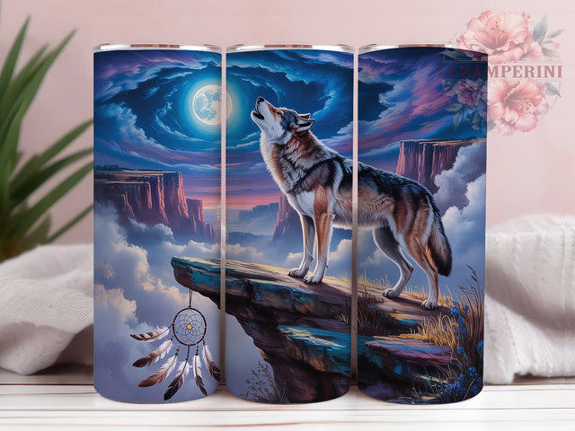 Mystical Wolf Dreamcatcher Tumbler Wrap, Southwestern Dreamcatcher, Tribal Style, Boho Theme, Ethnic Art, Tumbler Wrap, Sublimation Design Sublimation Li Zamperini 