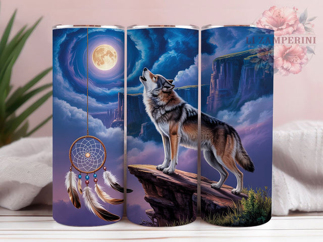 Mystical Wolf Dreamcatcher Tumbler Wrap, Southwestern Dreamcatcher, Tribal Style, Boho Theme, Ethnic Art, Tumbler Wrap, Sublimation Design Sublimation Li Zamperini 