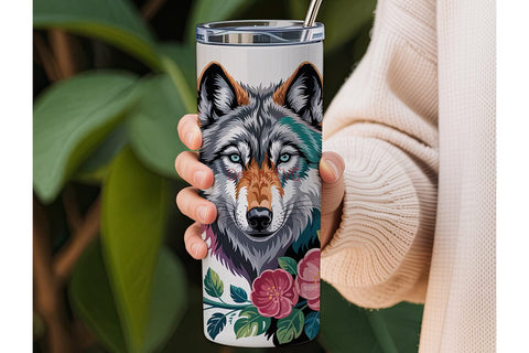Mystical Wolf Floral 20oz Tumbler Wrap Sublimation DesignSVG 