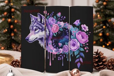 Mystical Wolf Floral Tumbler Wrap Sublimation DesignSVG 