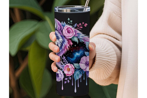 Mystical Wolf Floral Tumbler Wrap Sublimation DesignSVG 