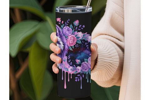 Mystical Wolf Floral Tumbler Wrap Sublimation DesignSVG 
