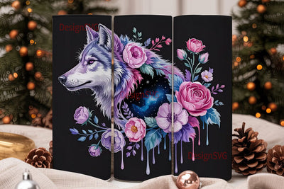 Mystical Wolf Floral Tumbler Wrap Sublimation DesignSVG 