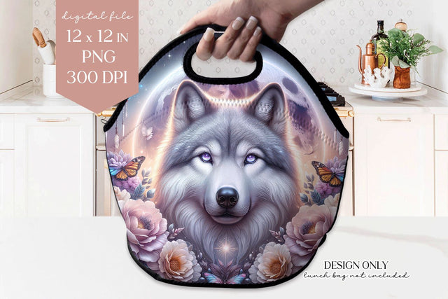 Mystical Wolf Lunch Tote Sublimation Design PNG Sublimation BijouBay 