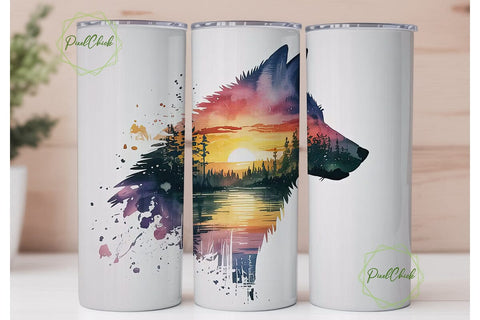 Mystical Wolf Sunset 20oz Tumbler Design Sublimation PixelChick 