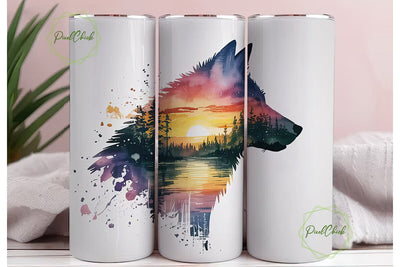 Mystical Wolf Sunset 20oz Tumbler Design Sublimation PixelChick 