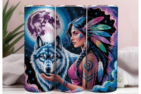 Mystical Wolf & Woman 20oz Tumbler Sublimation PixelChick 