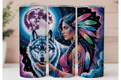 Mystical Wolf & Woman 20oz Tumbler Sublimation PixelChick 