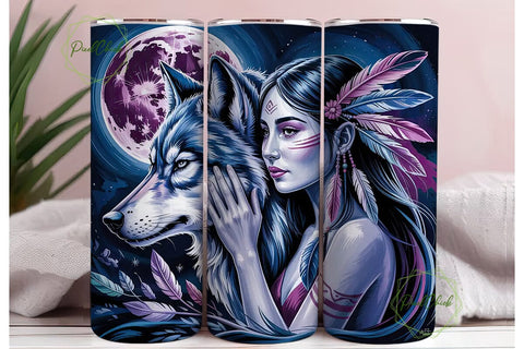 Mystical Wolf & Woman 20oz Tumbler Sublimation PixelChick 