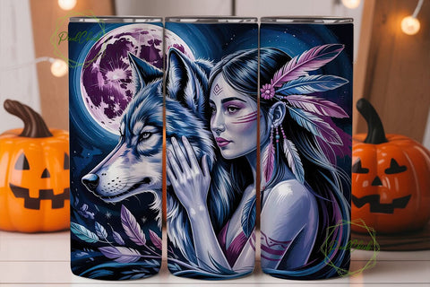 Mystical Wolf & Woman 20oz Tumbler Sublimation PixelChick 