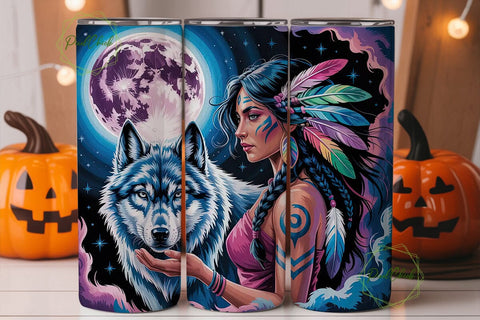 Mystical Wolf & Woman 20oz Tumbler Sublimation PixelChick 