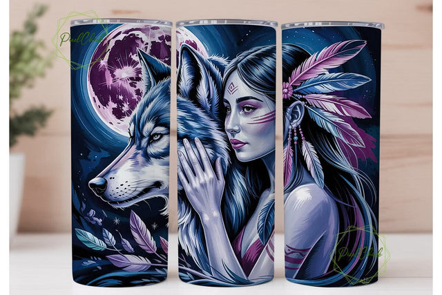 Mystical Wolf & Woman 20oz Tumbler Sublimation PixelChick 