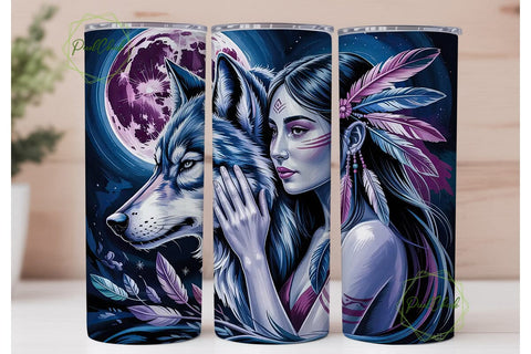 Mystical Wolf & Woman 20oz Tumbler Sublimation PixelChick 