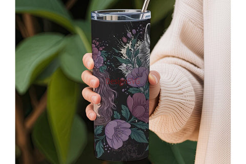 Mystical Wolf & Woman 20oz Tumbler Wrap Sublimation DesignSVG 