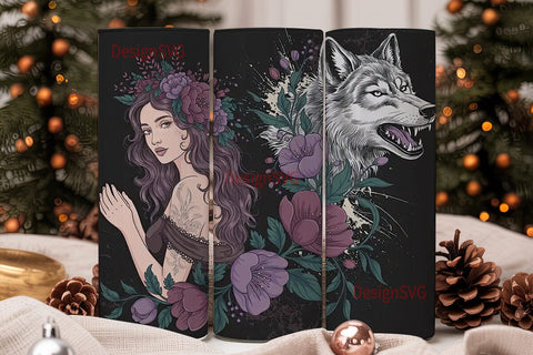 Mystical Wolf & Woman 20oz Tumbler Wrap Sublimation DesignSVG 
