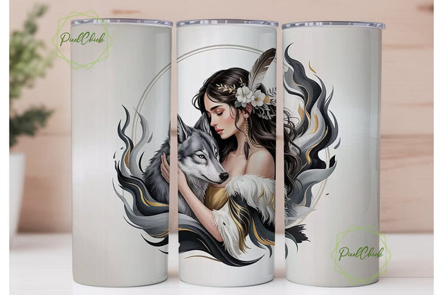 Mystical Wolf Woman 20oz Tumbler Wrap Sublimation PixelChick 