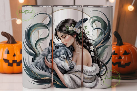 Mystical Wolf Woman 20oz Tumbler Wrap Sublimation PixelChick 