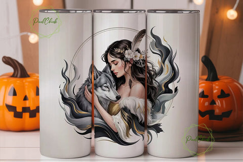 Mystical Wolf Woman 20oz Tumbler Wrap Sublimation PixelChick 