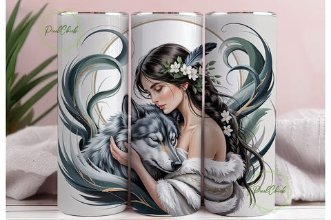 Mystical Wolf Woman 20oz Tumbler Wrap Sublimation PixelChick 