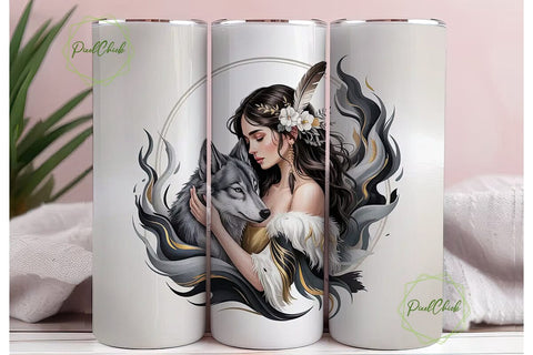 Mystical Wolf Woman 20oz Tumbler Wrap Sublimation PixelChick 