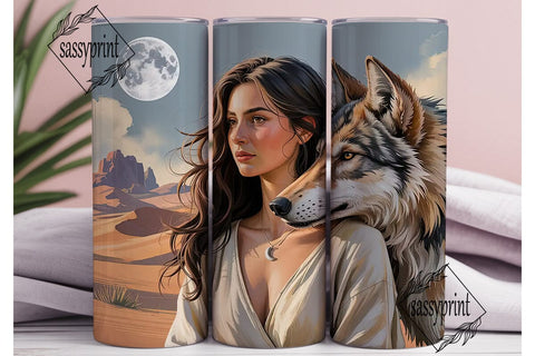 Mystical Wolf & Woman 20oz Tumbler Wrap Sublimation sassyprint 