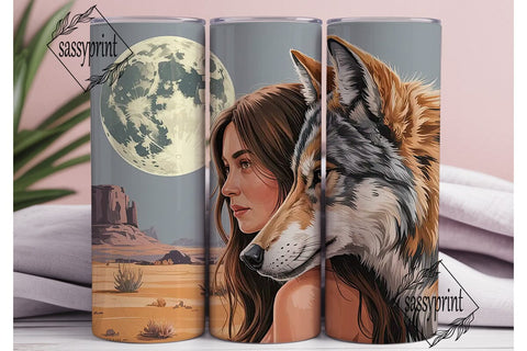 Mystical Wolf & Woman 20oz Tumbler Wrap Sublimation sassyprint 