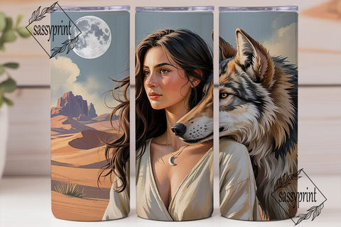 Mystical Wolf & Woman 20oz Tumbler Wrap Sublimation sassyprint 