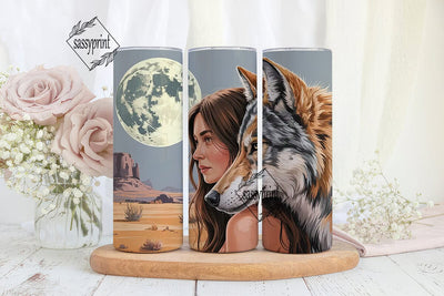 Mystical Wolf & Woman 20oz Tumbler Wrap Sublimation sassyprint 