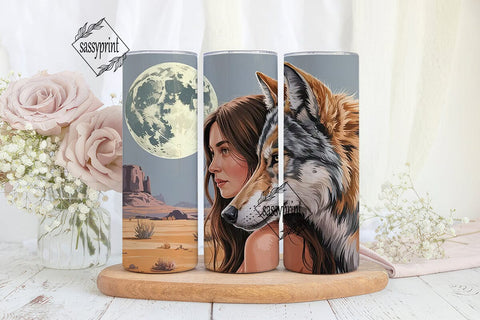 Mystical Wolf & Woman 20oz Tumbler Wrap Sublimation sassyprint 
