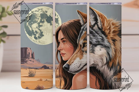 Mystical Wolf & Woman 20oz Tumbler Wrap Sublimation sassyprint 