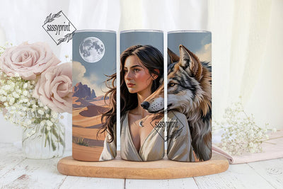 Mystical Wolf & Woman 20oz Tumbler Wrap Sublimation sassyprint 